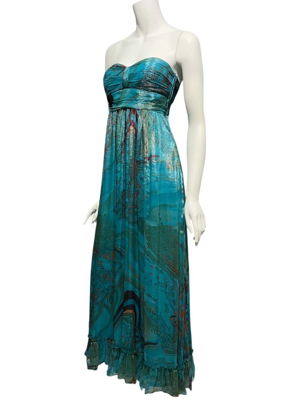 Forever 21 Teal Strapless Printed Maxi Dress